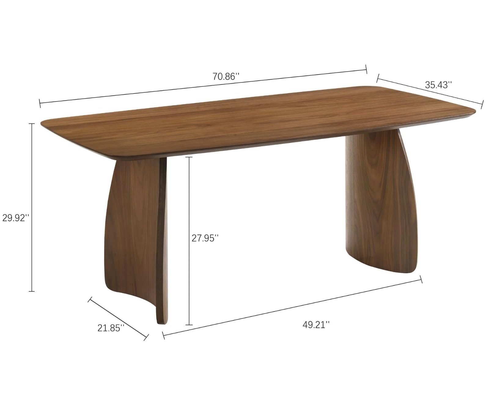 Condition photo showing Good Condition for rocity 70 inch large dining table for 6-8 people, solid wood kitchen table with curved wooden legs, mid century modern rectangular long dinner table for dining room, walnut