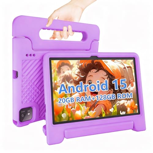 NRKDUBQ Kids Tablet 11 inch Android 15 20GB + 128GB Octa-Core 8000mAh Todder Tablet with Drop-Proof Case, Parental Control, WiFi 6 and Bluetooth, Purple