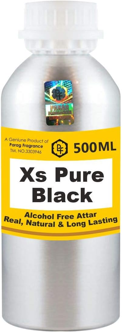 Parag Fragrances Xs Pure Black Attar 500ml Wholesale Pack Attar (Alcohol Free, Long Lasting Attar For Men - Women & Religious Use) Worlds Best Attar | Itra | Fragrance Oil | Scent