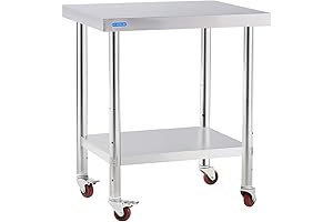 Adjustable Kitchen Prep Table with Caster Wheels and Undershelf