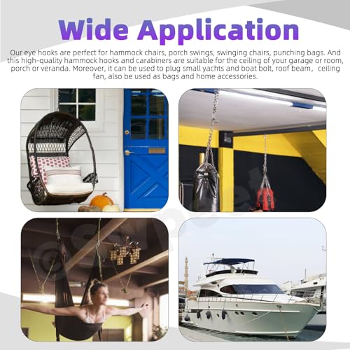 Swpeet 40 Pcs M8 Premium Heavy Duty Square Edelstahl Schraubenhaken Kit mit Pad Eye Haken, Snap Haken, Schrauben mit Kunststoff Expansionsrohr, Deckenhaken für Outdoor Indoor Aktivität