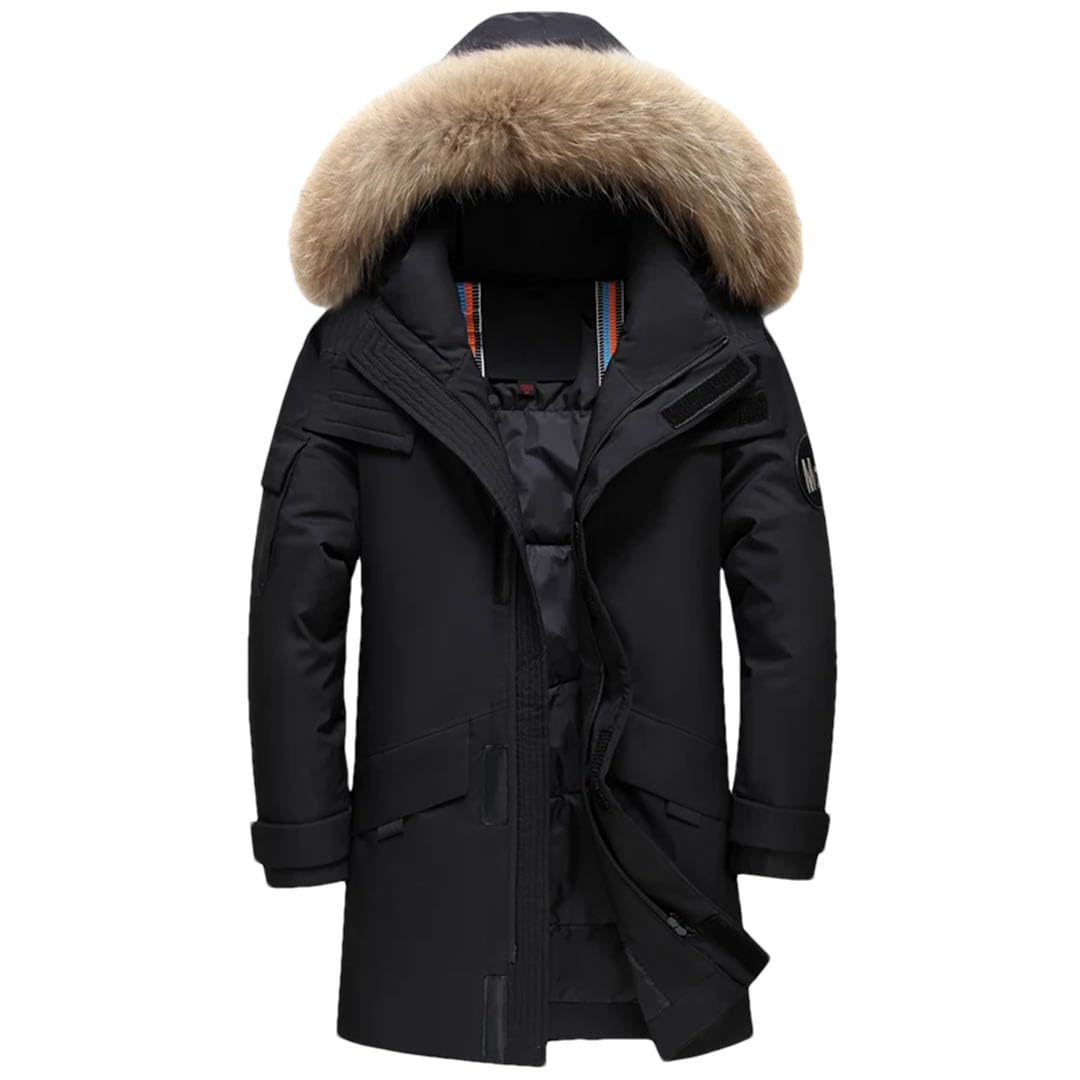 Collar Mens Down Jacket Hooded Warm Winter Coat Men Warm 90 White Duck Down Long Parka Hight Man