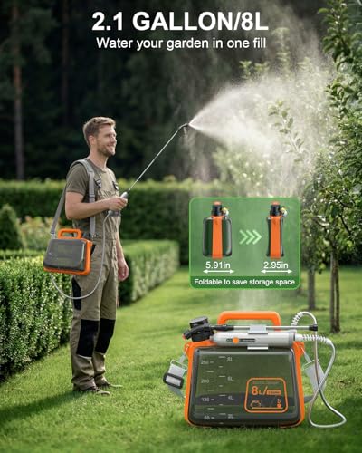 Image of 2 Gallon Electric Garden Sprayer, Battery Powered Weed Sprayer with Telescopic Wand, 3 Adjustable Nozzles, Garden Sprayer with Collapsible Tank, Shoulder Strap for Lawn Care, Plant Watering & Cleaning