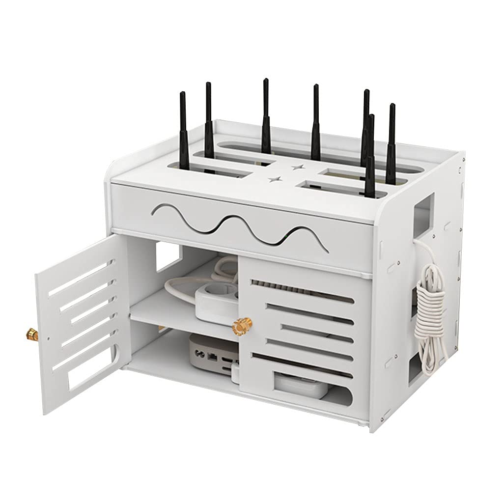 router rack صندوق تخزين أبيض لجهاز التوجيه اللاسلكي لسطح المكتب ، صندوق تنظيم ، صندوق تخزين علوي ، رف تصحيح ، رف تخزين ، حاوية إدارة الحبل المخفي (Color : White, Size : 36 * 26.5 * 27cm)