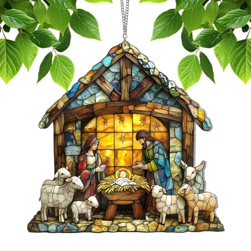 Crèche attrape-soleil – Attrape-soleil Jésus | Attrape-soleil de Noël pour fenêtre, décoration de Noël Jésus en acrylique pour la maison | Crèches peintes à la main, accessoires décoratifs