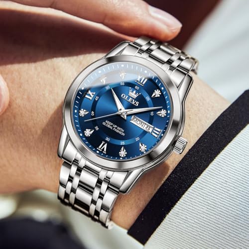 Image of OLEVS Mens Diamond Luxury Dress Stainless Steel Waterproof Luminous Watch