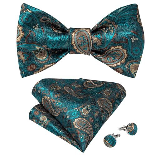 Corbatín de seda floral estilo paisley color teal