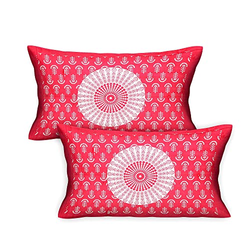 Image of RajasthaniKart Pure 100% Cotton 144TC Double Bed Sheet with 2 Pillow Covers (Bedsheet for Double Bed Cotton, Pink Rangoli) (Bedsheet Cloth 5249 N)