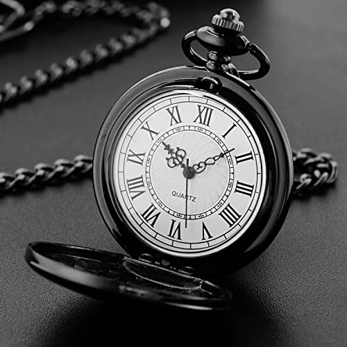 Image of Smooth Pocket Watch Alloy Steel Quartz Roman /Arabic Numerals with 37cm Chain for Father's Day Xmas Best Gifts