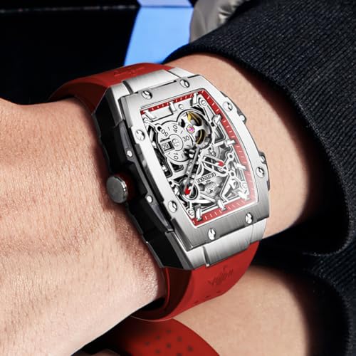Image of OLEVS Watch Men Self Winding Luxury Skeleton Mechanical Business Dress Square Wrist Watches Calendar Watches