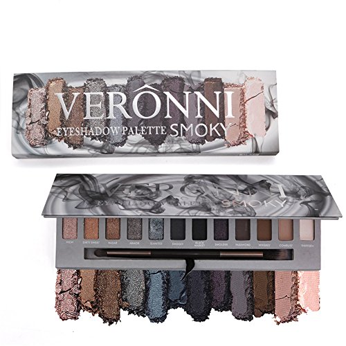 VERONNI Eye Makeup Marble Eyeshadow Palette 6 Glitter 6 Matte 12 colors High Pigment Shimmer Warm Eye Shadow Palette (Smoky)
