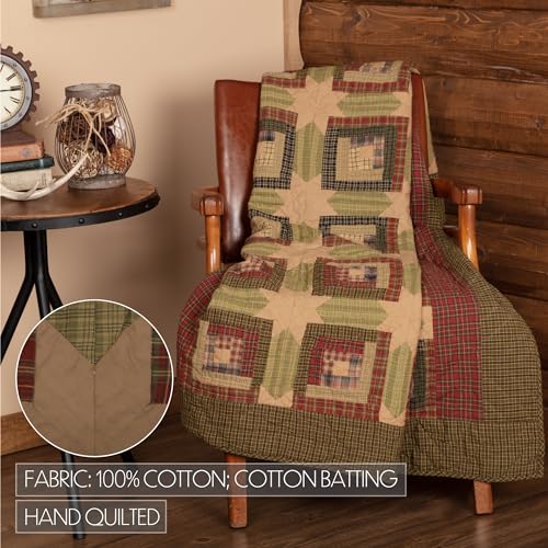 VHC-Brands-Tea-Cabin-Throw-Quilted-60×50-Log-Cabin-Country-Rustic-Lodge-Design-Moss-Green-and-Deep-Red VHC Brands Tea Cabin Throw Quilted 60×50 Log Cabin Country Rustic Lodge Design Moss Green and Deep Red