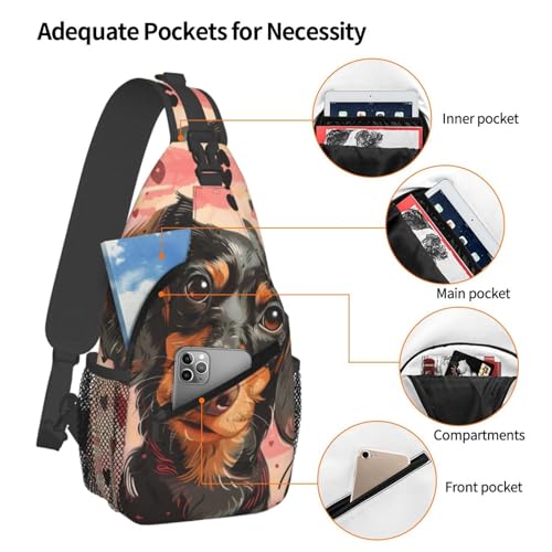 Morrales tipo bandolera ajustable con estampado de perro salchicha miniatura 4