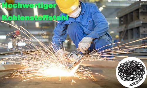 Kette Schwarz 10m 3mm, Sicherheitskette zum Aufhängen von Zäunen, Schaukelkette, Kette Hängesessel, Lampenkette, Hundekette, Schwenkkette, Trocknen der Wäschekette Verzinkte Eisenkette