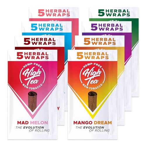 High Tea - All Natural Herbal Smoking Wraps - Variety Pack (All Flavors) - Peach Strawberry Honey Melon Mango Sweet Grape Apple incl Frugal Smoker Sticker