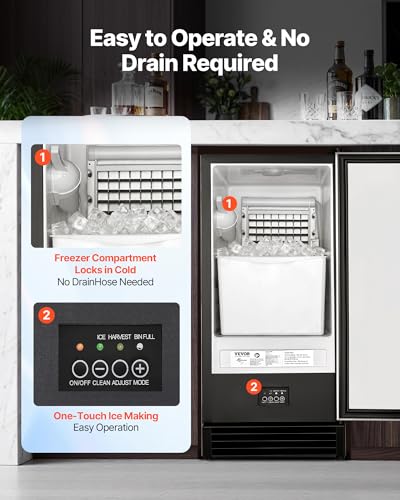 Image of VEVOR Undercounter Built-in Ice Maker, 50 Lbs /Day Under Counter Ice Maker Machine with Drain Pump, Reversible Door, Stainless Steel Freestanding Ice Maker for Commercial Home Kitchen