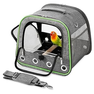 Suertree Upgraded Small Bird Carrier, Lightweight and Portable Travel Bird Cage with Stand and Easy Clean Tray, Bird Travel Carrier, Parrot Parakeet Carrier Travel Cage
