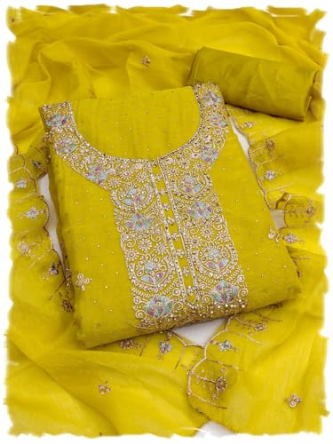 Image of Women's Shimmer Silk Embroidery Work Unstitched Dress Material