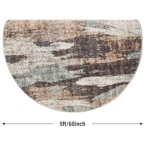 Image of Carvapet Washable 5ft Round Rug Modern Abstract Circle Carpet