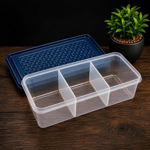 Image of MAGIC SPOON Multipurpose 3 Section Storage Container | Spice Box, Pickle Jar, Fridge Organizer, Dry Fruit, Vegetable & Kitchen Storage Container- 2000ml X 2 Pack (NAVY)