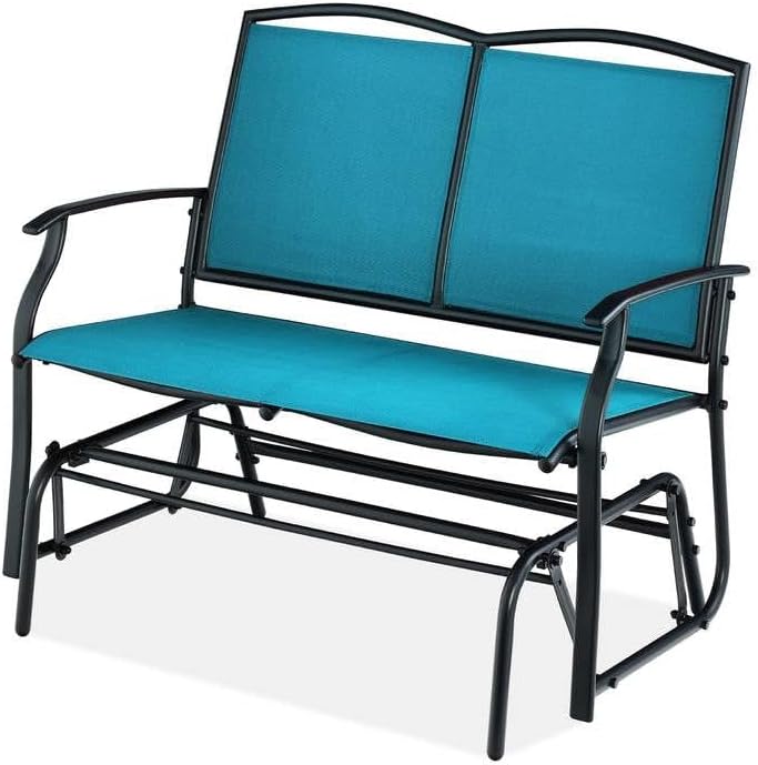 2 Seat Mesh Patio Loveseat Swing Glider Rocker with Armrests in Blue New