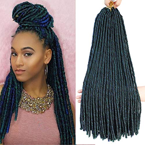 5 Pack Green Ombre Straight Goddess Locs Crochet Hair 20inch Natural Soft Fuax Locs Crochet Braids 20Strands/pack Synthetic Dreadlock Braiding Hair Extensions(Mix Green#,500g/lot )