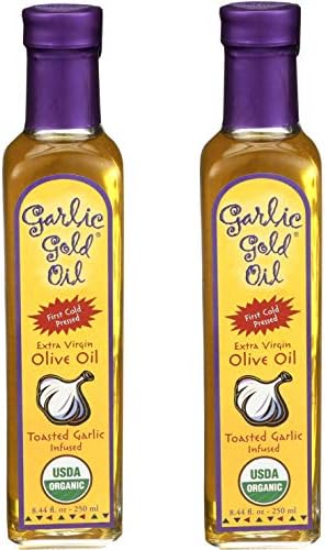 Certified Organic Extra Virgin Olive Oil - Infused with toasted Garlic, Low FODMAP, by Garlic Gold, 250 ML (Pack of 2)