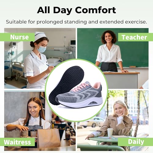Image of AOV Wide Walking Shoes Women Arch Support Plantar Fasciitis Tennis Sneakers Orthotic Tennis Shoes for Workout Gym Black Size 8