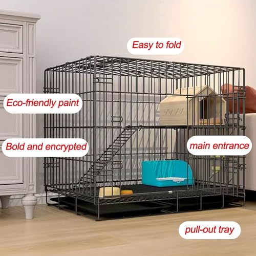 2-stöckiger Kaninchenkäfig Indoor Hasenstall Faltbare Metallkiste mit herausziehbarer Wanne für Frettchen Chinchilla Igel Meerschweinchen Kleintiere