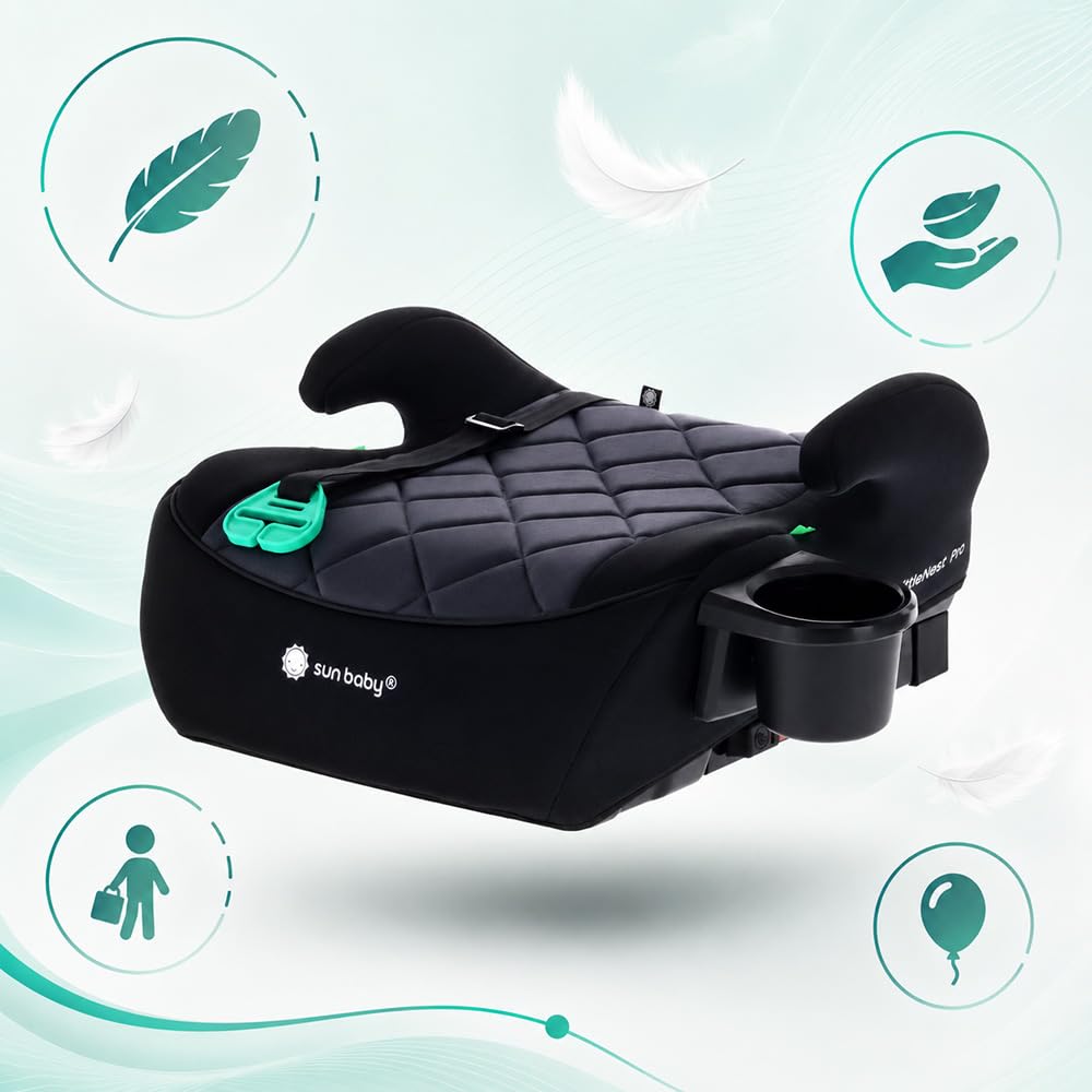 SUN BABY LITTLENEST PRO Elevador Coche ISOFIX 125–150 cm - Negro | i-Size R129, portavasos, asiento acolchado infantil