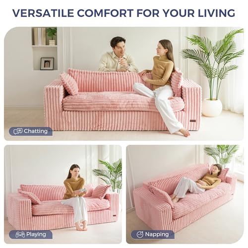 Image of MAXYOYO 76 inch Bean Bag Sofa Couch, Loveseat Boneless Couch in a Box, Upholstered Small Mini Sofa with Deep Seating for Living Room Bedroom Office Apartment, Pink