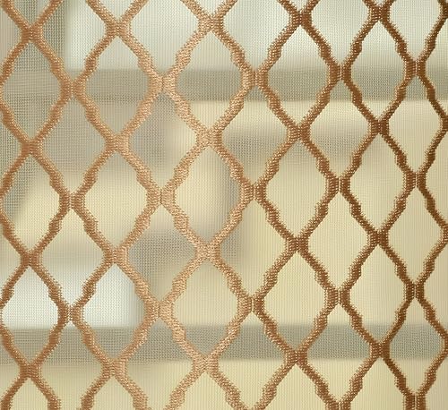 Image of Sheer Net Semi Transparent Home Decor Curtains for Living Room, Balcony Doors and Windows Panel, Parda, Eyelets Hanging, Light Brown, 1 Piece, 4 x 9 Feet