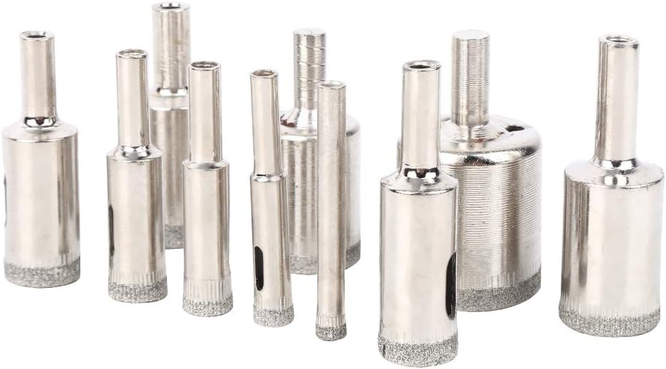10Pcs 6-30mm Hole Saw Set, Coated Drill Bit Kit with Rod for Glass Tile, Marble, and Glass Bottle Drilling