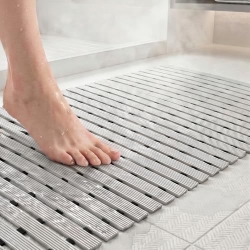 AceOrbit Weighted Non Slip Bathtub Mat, Textured TPE Bath Mat for Textured Bathtub and Shower Surfaces, Without Suction Cups Doesn't Float, Works on Tile and Stone(Gray,32 x 17 Inch) by AceOrbit - Image 6