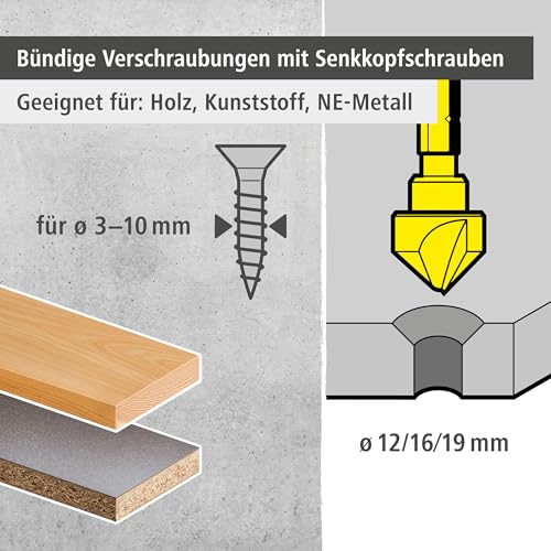 wolfcraft 3-tlg. Kegelsenker-Set I 2584000 I Für das Senken von Bohrlöchern für bündige Verschraubungen in Holz, NE-Metall und Kunststoff