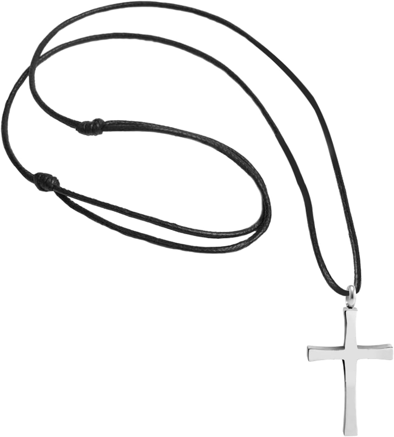 Stainless Steel Cross Necklace for Men - Cross Pendant with 18 Inch Adjustable Black Rope Cord - Mens Cross Necklaces