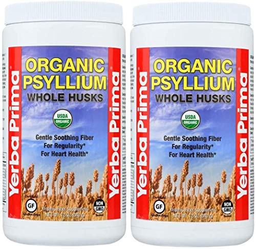 Yerba Prima Organic Psyllium Whole Husks, 12 Ounce (Pack of 2) - Natural Fiber Supplement, Gut Health, Regularity Support, Non GMO, Gluten Free, Keto and Vegan Friendly