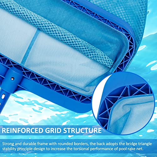 Poolvio Swimming Pool Skimmer Net, Fine Mesh Pool Leaf Rake Net with Double-Layer Deep Bag, Reinforced Frame - Swimming Pool Nets for Cleaning Finest Debris