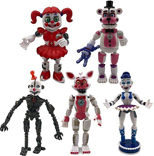 EWG Set of 5 Pcs Cake Toppers Five Nights at Freddy's Sister Location Toys FNAF Movable Action Figures Doll Gift Kids Party Game Articulated Baby Birthday 2021 Lightening 6ââ