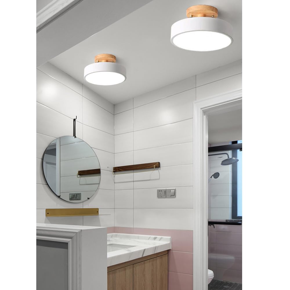 Plafonnier Luminaire Nordique LED, Plafonniers Led Modernes Ronds En Bois Intérieur Ø18cm IntéRieur 13W métal Pour d'enfant chambre à coucher Salon Cuisine Salle À Manger Couloir Bureau (Blanc(13W))