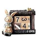 [Queen-b] 万年カレンダー うさぎ ブロック キューブ 木製 卓上 おしゃれ ホーム オフィス デスク かわいい インテリア カレンダー 飾り 装飾 シンプル デザイン ナチュラル ウッド (女の子)