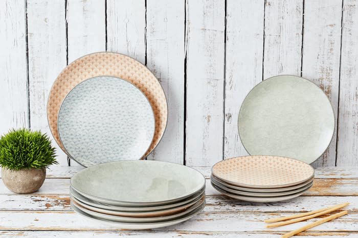 BJORN Service de Table Complet en Porcelaine Émaillée – Collection PATTERN Pastel – Vaisselle Dépareillée pour 6 Personnes, Assiettes et Arts de la Table