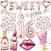 21 Stück Deko 16 Geburtstag Mädchen, Luftballon 16. Geburtstag Deko Mädchen Roségold, Sweet 16 Deko, mit Zahlen Luftballon 16, Liebesherz, Lippenstiftballon