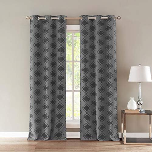 Duck River Textile Crystal Heavy Geometric Insulated Blackout Room Darkening Curtain Set of 2 Panels, 36 X 84, Grey, 2 Piece