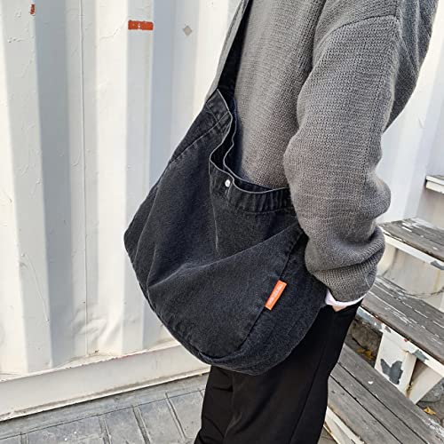 Women Retro Denim Canvas Tote Bag Large Capacity Shoulder Handbag Lightweight Crossbody Bag with Wide Strap2
