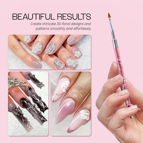 PANA 3D Kolinsky Nail Art Brush - Pink Glitter Handle, Size 4 - Acrylic Nail Art Sculpture Brush for Manicures Pedicure Salon Professional or Beginner