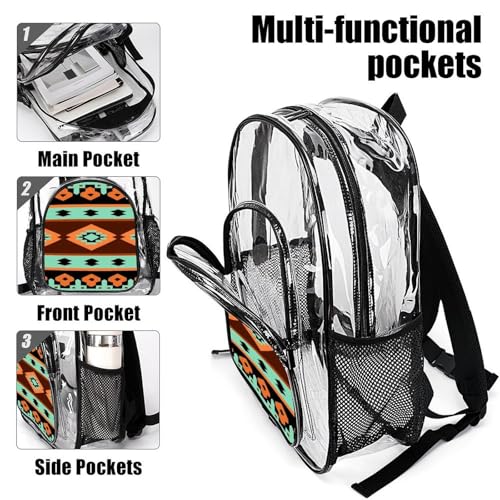 Waterproof Portable Concerts Essential Clear Backpacks Geometric Ethnic Tribal Navajo Aztec for Adults Beach, Travel, Vacation, Sporting Event, Work Use4
