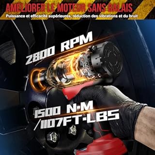 SundpeyPRO 1500 N.m Clé à Chocs Sans Fil Brushless, 21V Clé à Chocs Électrique avec 2x4000 mAh Batteries & 6 Douilles & Chargeur, 2800 RPM Boulonneuse Électrique pour la Voiture et la Maison