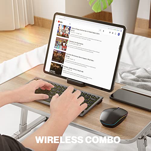 Wireless Keyboard Mouse Combo, Ultra Slim Backlit Wireless Keyboard And Mouse Set Multi-Device 2.4G Usb Rechargeable Bluetooth Keyboard And Mouse For Pc, Laptop, Windows, Desktop (Grey Black) #TOP6