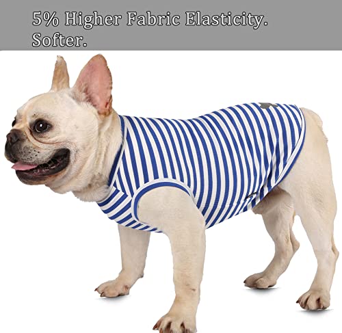 Wabdhay Dog Sun Shirts Summer Lightweight Clothes Combed Cotton Cool Tops,Reflective Puppy French Bulldog T-Shirt,Striped Boy Girl Dogs Small Tee,Blue Green Xs #TOP3